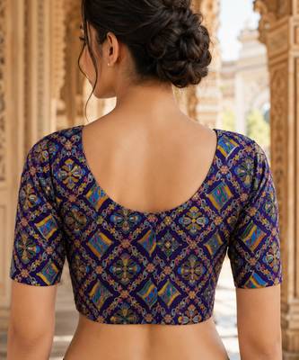 Women unstitched viscose blouse fabric with traditional printed ethnic designer pattern for saree blouse stitching 3