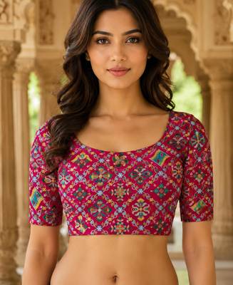 Women unstitched viscose blouse fabric with traditional printed ethnic designer pattern for saree blouse stitching 1