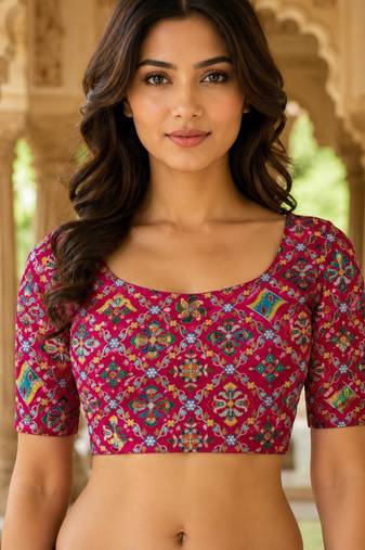 Women unstitched viscose blouse fabric with traditional printed ethnic designer pattern for saree blouse stitching