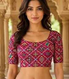 Women unstitched viscose blouse fabric with traditional printed ethnic designer pattern for saree blouse stitching