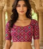 Women unstitched viscose blouse fabric with traditional printed ethnic designer pattern for saree blouse stitching