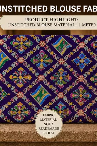 Women unstitched viscose blouse fabric with traditional printed ethnic designer pattern for saree blouse stitching