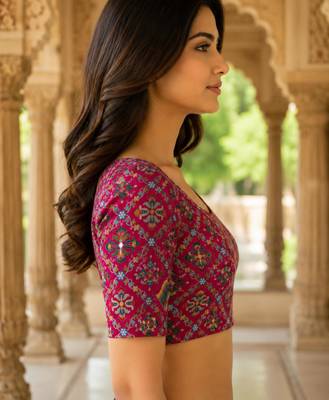 Women unstitched viscose blouse fabric with traditional printed ethnic designer pattern for saree blouse stitching 2
