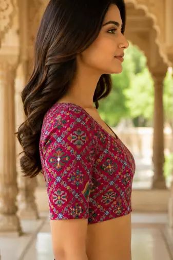 Women unstitched viscose blouse fabric with traditional printed ethnic designer pattern for saree blouse stitching