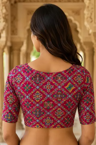 Women unstitched viscose blouse fabric with traditional printed ethnic designer pattern for saree blouse stitching