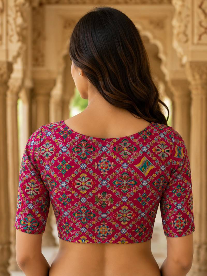 Women unstitched viscose blouse fabric with traditional printed ethnic designer pattern for saree blouse stitching