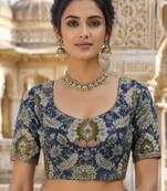 Premium embroidered unstitched viscose blouse fabric with floral & ornamental design