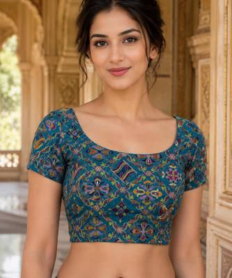 Women unstitched viscose blouse fabric with traditional printed ethnic designer pattern for saree blouse stitching 1