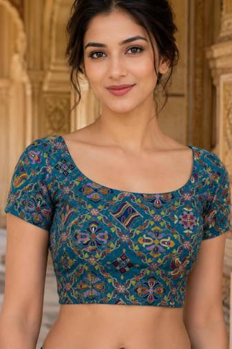 Women unstitched viscose blouse fabric with traditional printed ethnic designer pattern for saree blouse stitching