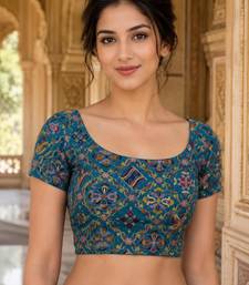 Women unstitched viscose blouse fabric with traditional printed ethnic designer pattern for saree blouse stitching