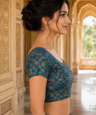 Women unstitched viscose blouse fabric with traditional printed ethnic designer pattern for saree blouse stitching 2