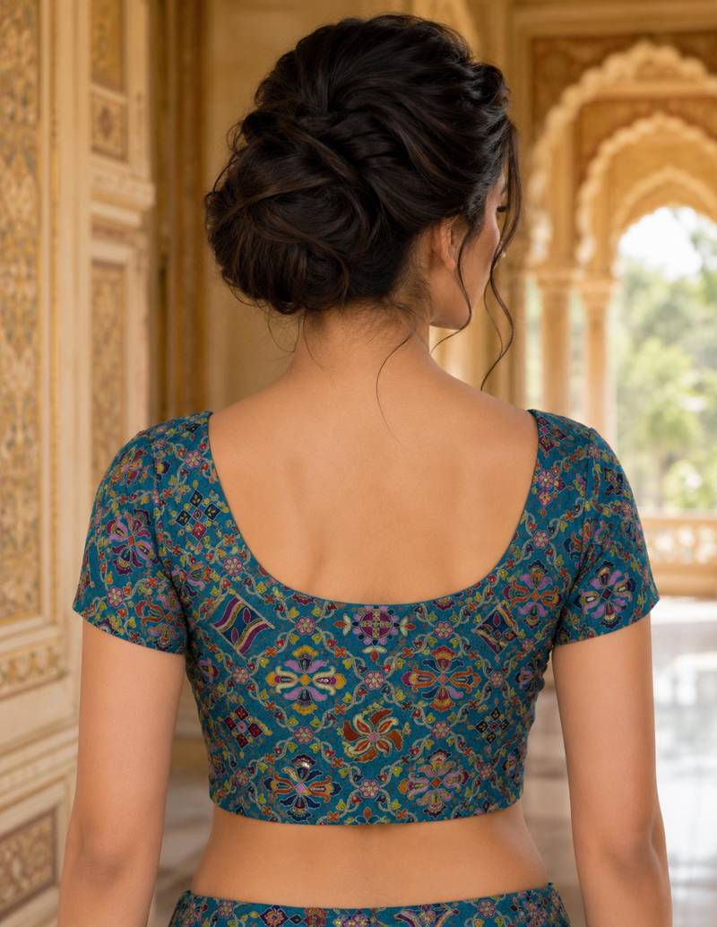 Women unstitched viscose blouse fabric with traditional printed ethnic designer pattern for saree blouse stitching