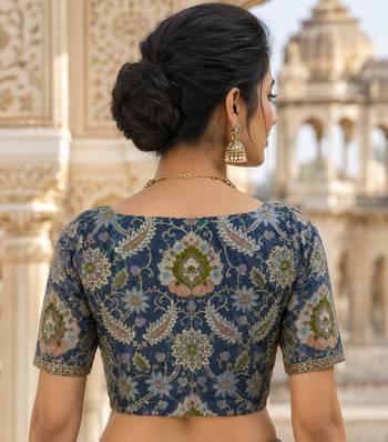 Premium embroidered unstitched viscose blouse fabric with floral & ornamental design 3