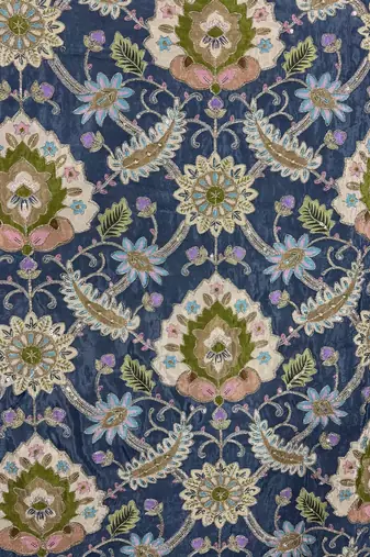 Premium embroidered unstitched viscose blouse fabric with floral & ornamental design