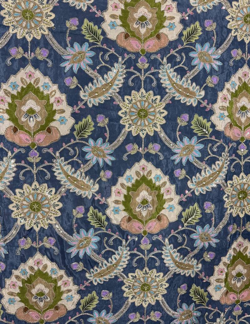 Premium embroidered unstitched viscose blouse fabric with floral & ornamental design