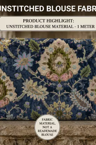 Premium embroidered unstitched viscose blouse fabric with floral & ornamental design