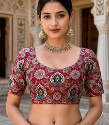 Premium embroidered unstitched viscose blouse fabric with floral & ornamental design