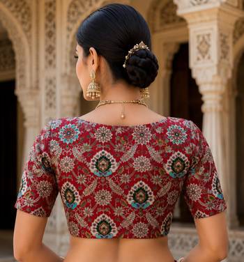 Premium embroidered unstitched viscose blouse fabric with floral & ornamental design 3