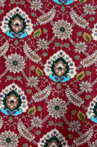 Premium embroidered unstitched viscose blouse fabric with floral & ornamental design