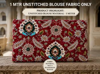 Premium embroidered unstitched viscose blouse fabric with floral & ornamental design 5