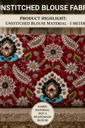 Premium embroidered unstitched viscose blouse fabric with floral & ornamental design