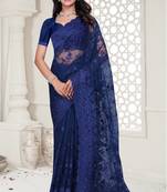 Navy blue Elegant sequin embroidered work net saree for women