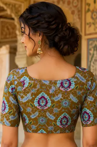 Premium embroidered unstitched viscose blouse fabric with floral & ornamental design