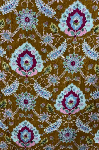 Premium embroidered unstitched viscose blouse fabric with floral & ornamental design