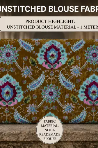 Premium embroidered unstitched viscose blouse fabric with floral & ornamental design