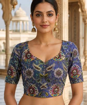 Premium embroidered unstitched viscose blouse fabric with floral & ornamental design 1