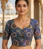 Premium embroidered unstitched viscose blouse fabric with floral & ornamental design