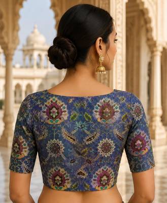 Premium embroidered unstitched viscose blouse fabric with floral & ornamental design 3