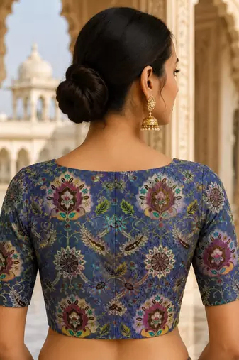 Premium embroidered unstitched viscose blouse fabric with floral & ornamental design