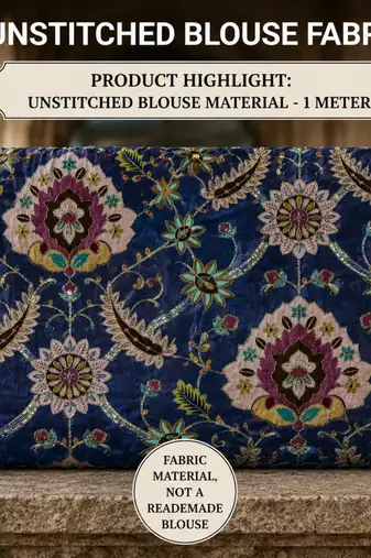 Premium embroidered unstitched viscose blouse fabric with floral & ornamental design
