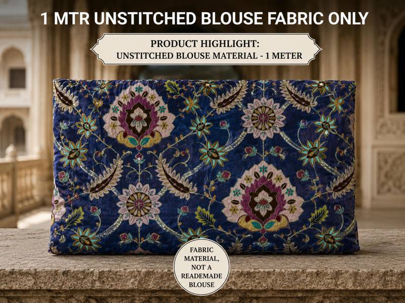 Premium embroidered unstitched viscose blouse fabric with floral & ornamental design