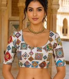 Women's viscose unstitched blouse fabric | ethnic printed pattern with embroidery & sequin work