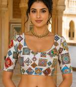Women's viscose unstitched blouse fabric | ethnic printed pattern with embroidery & sequin work
