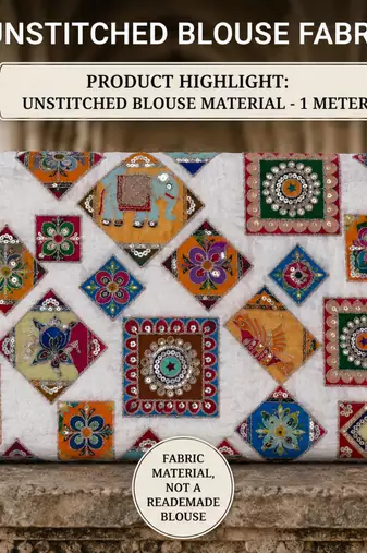 Women's viscose unstitched blouse fabric | ethnic printed pattern with embroidery & sequin work