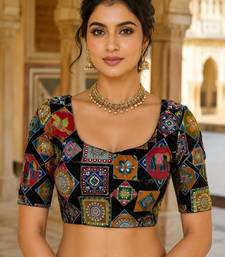 Women's viscose unstitched blouse fabric | ethnic printed pattern with embroidery & sequin work