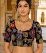 Women's viscose unstitched blouse fabric | ethnic printed pattern with embroidery & sequin work