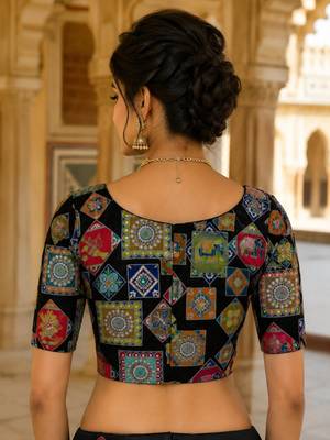 Women's viscose unstitched blouse fabric | ethnic printed pattern with embroidery & sequin work 3