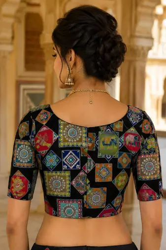 Women's viscose unstitched blouse fabric | ethnic printed pattern with embroidery & sequin work