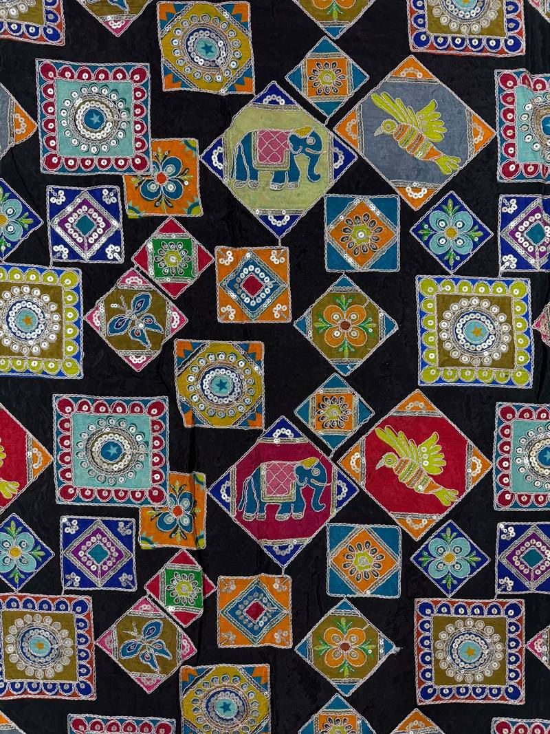 Women's viscose unstitched blouse fabric | ethnic printed pattern with embroidery & sequin work