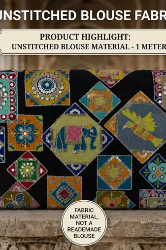 Women's viscose unstitched blouse fabric | ethnic printed pattern with embroidery & sequin work