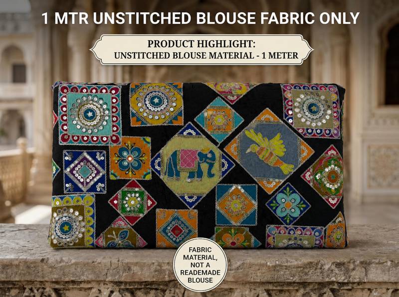 Women's viscose unstitched blouse fabric | ethnic printed pattern with embroidery & sequin work