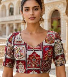 Embroidered sequence work viscose unstitched blouse fabric for women