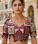 Embroidered sequence work viscose unstitched blouse fabric for women