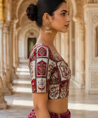 Embroidered sequence work viscose unstitched blouse fabric for women 2