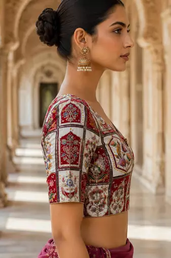 Embroidered sequence work viscose unstitched blouse fabric for women