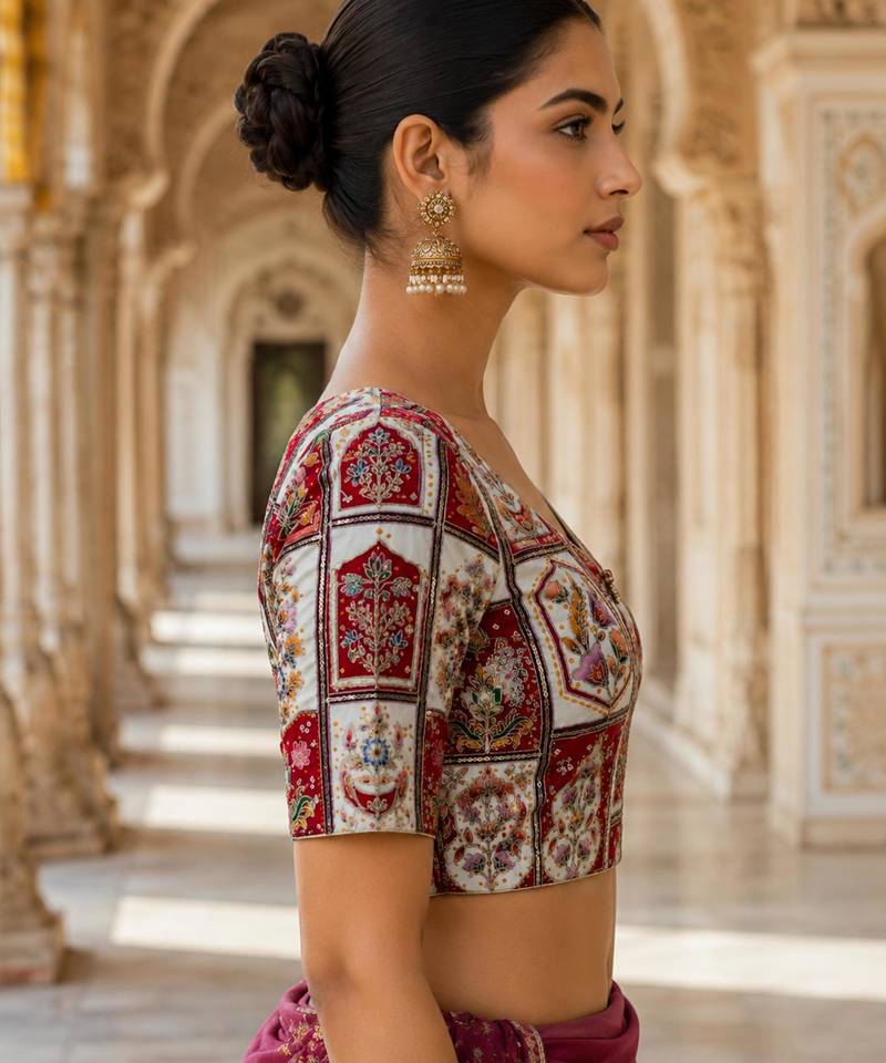 Embroidered sequence work viscose unstitched blouse fabric for women
